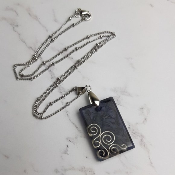 Handmade Pendant Necklace Floating Tie Dye Swirl Geometric Purple Pendant - Picture 4 of 9